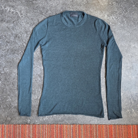LINE EUC Cashmere Merino Extra Fine Knit Teal Long Sleeve Sweater Slim  XS - Picture 3 of 9
